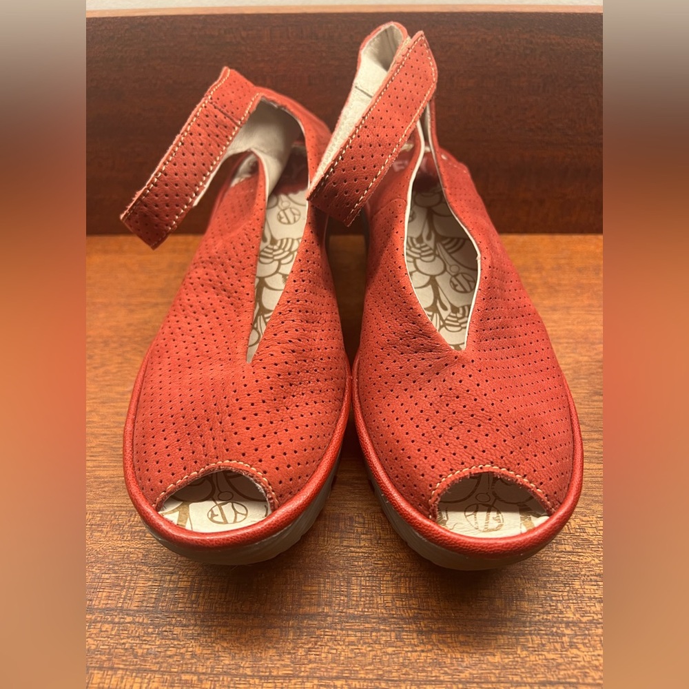 Fly London Red Peep Toe Sandals